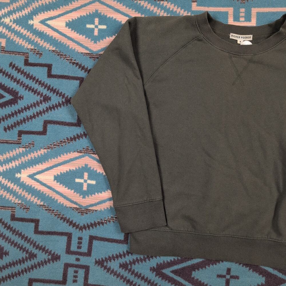 Richer Poorer Sweatshirt Small Olive Green Crewneck Raglan Fleece Pullover - Picture 7 of 10